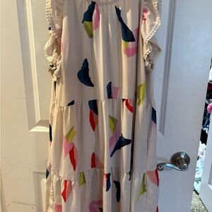 THML Cream and Blue Flutter Sleeve Sundress